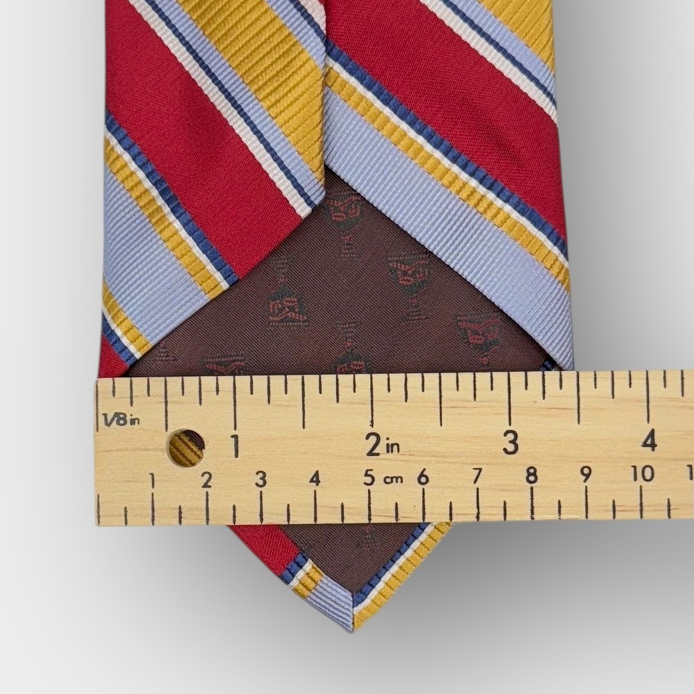 Dion Collection Men’s Silk Necktie Red Blue Yellow Striped Handmade 3.5" x 60" - Picture 4 of 7